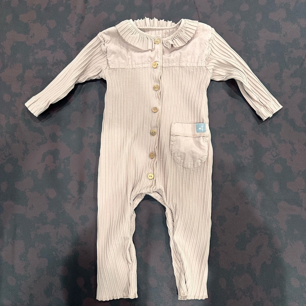 Snug Organic Cotton Beige Ribbed Baby Jumper with Buttons 9 months